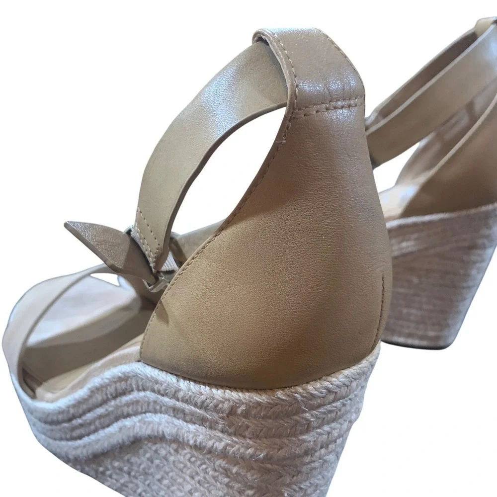 Copper Key Espadrille Wedge Sandals Women’s 10 Nude Leather Ankle Strap Platform